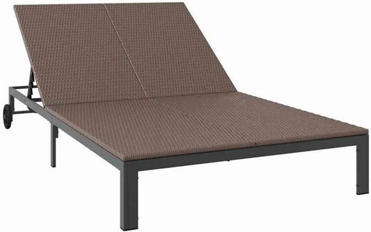 Elegante lettino da esterno in polyrattan marrone con schienale regolabile, struttura in acciaio per giardino e terrazzo