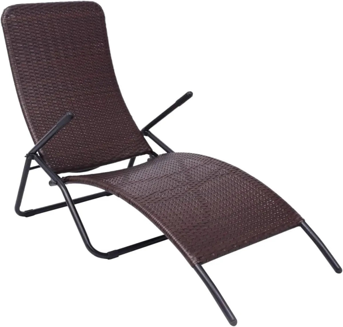 Chaise Longue Pieghevole in Polyrattan Marrone per Esterni