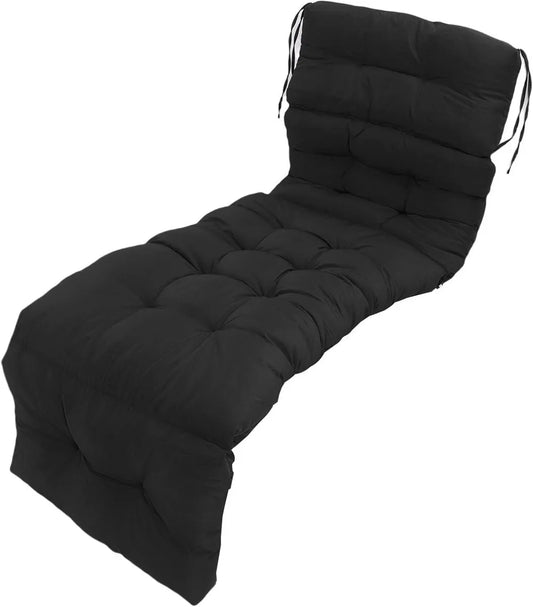 Cuscino Imbottito Impermeabile per Chaise Longue, Uso Interno ed Esterno, 200x55 cm, Design a 4 Pieghe (Nero)