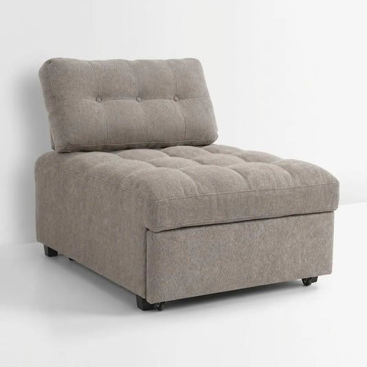 MAKA Divano Letto Singolo Reclinabile con Poggiapiedi e Pouf, Tessuto Tortora, 200x87x88 cm