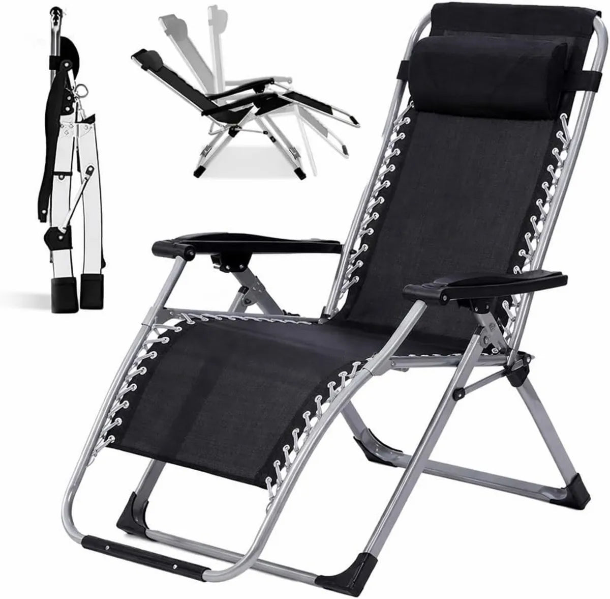 Poltrona a Gravità Zero Pieghevole per Esterni in Metallo Rinforzato