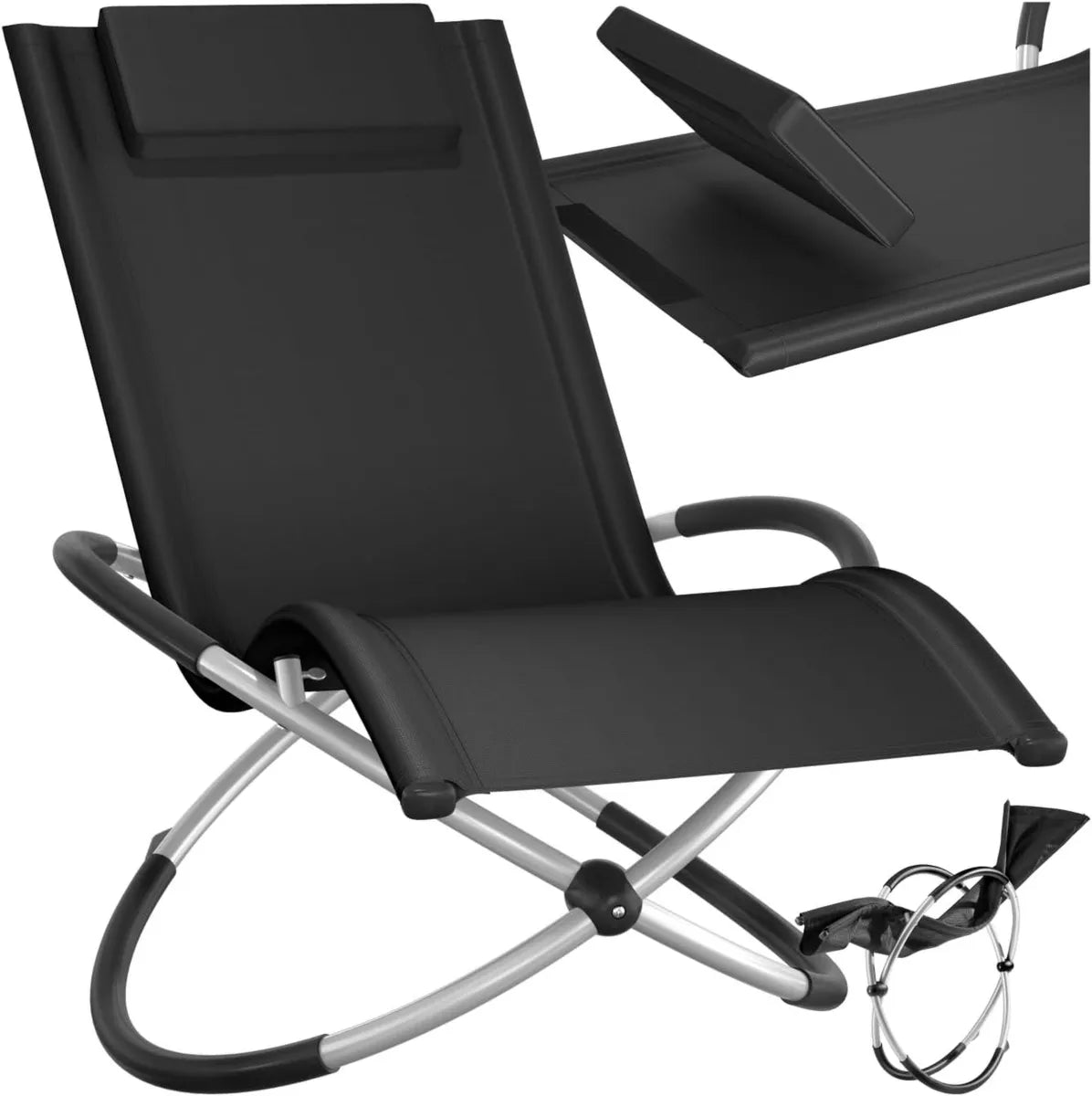 Lettino Ergonomico Pieghevole Paulina con Cuscino, Traspirante e Anti-Ribaltamento, Portata 150kg, Sdraio da Giardino per Relax - Nero