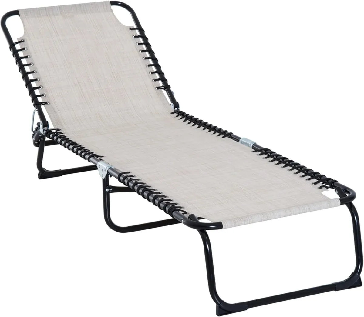 Lettino Prendisole Pieghevole Outsunny con Schienale Regolabile e Seduta Traspirante, Ideale per Giardino e Spiaggia, 189x58x30 cm, Colore Crema