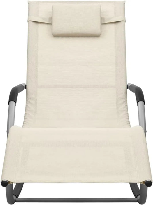 Sdraio da Giardino in Textilene Crema e Grigio con Tasca Rimovibile e Cuscino Resistente