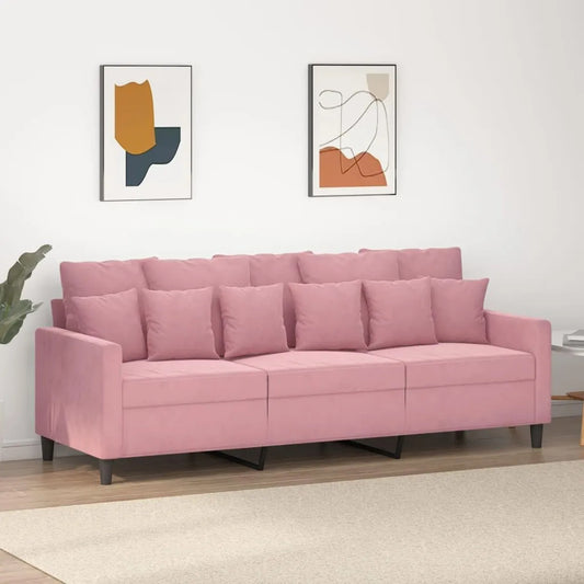 Divano moderno 3 posti in velluto rosa, robusto telaio in metallo, 180 cm