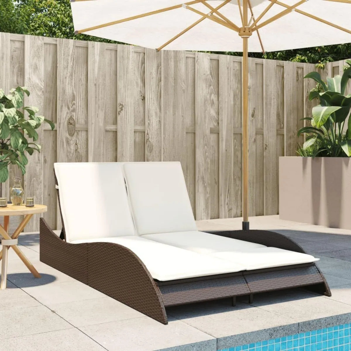Lettino Prendisole in Polyrattan con Cuscini Marrone 114x205x73 cm