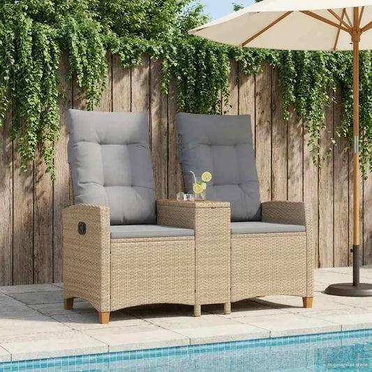 Sdraio in Rattan Moderna con Tavolino Abbinato e Schienale Regolabile