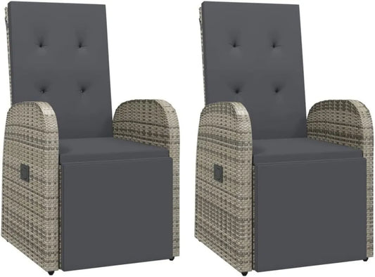 Coppia di Sdraio in Rattan con Cuscino, Struttura Regolabile in Acciaio Verniciato, Colore Grigio, Per Esterni