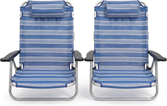 Set di 2 Lettini Pieghevoli in Alluminio e Texline, Blu Spiaggina Bassa