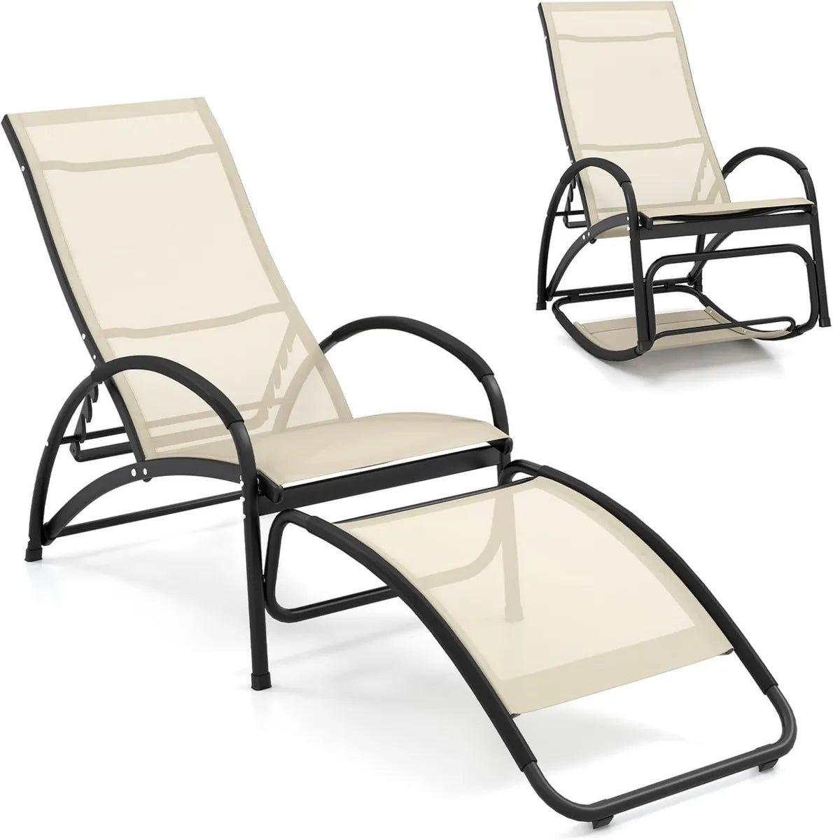 Sedia a Dondolo da Giardino 2 in 1, Lettino Prendisole con Schienale Regolabile e Telaio in Alluminio, Portata 150 kg