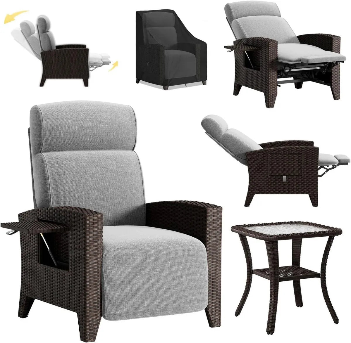 Sdraio Relax Rattan con Schienale Regolabile e Tavolo da Balcone