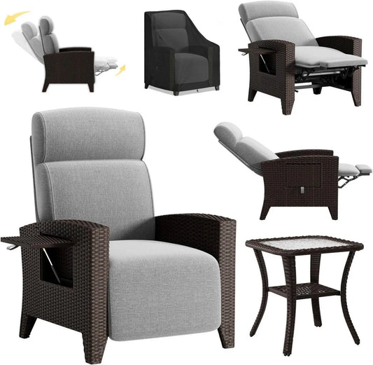 Sdraio Relax Rattan con Schienale Regolabile e Tavolo da Balcone