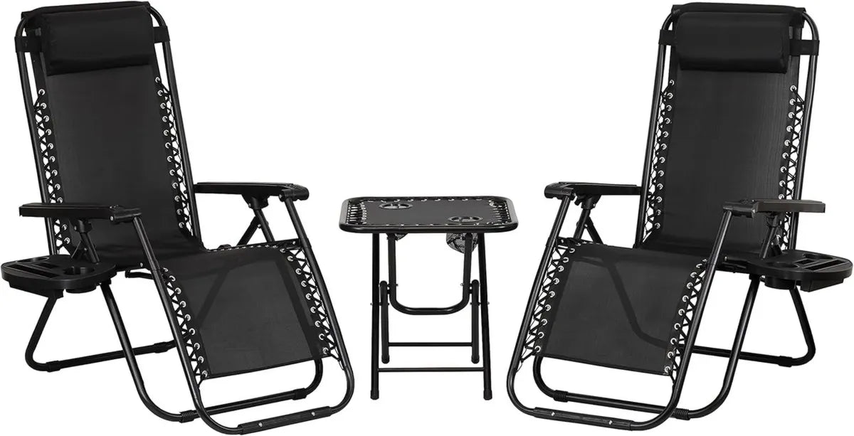 Set Bistrot 2 Sedie Reclinabili GRAVITY e Tavolino Pieghevole in Textilene - Nero