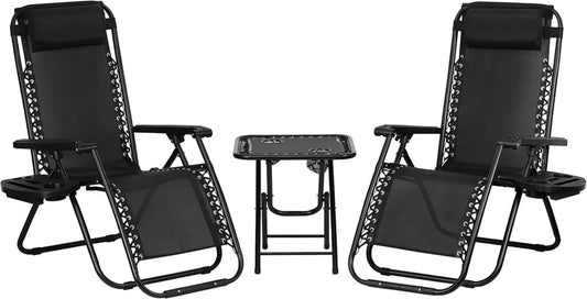 Set Bistrot 2 Sedie Reclinabili GRAVITY e Tavolino Pieghevole in Textilene - Nero
