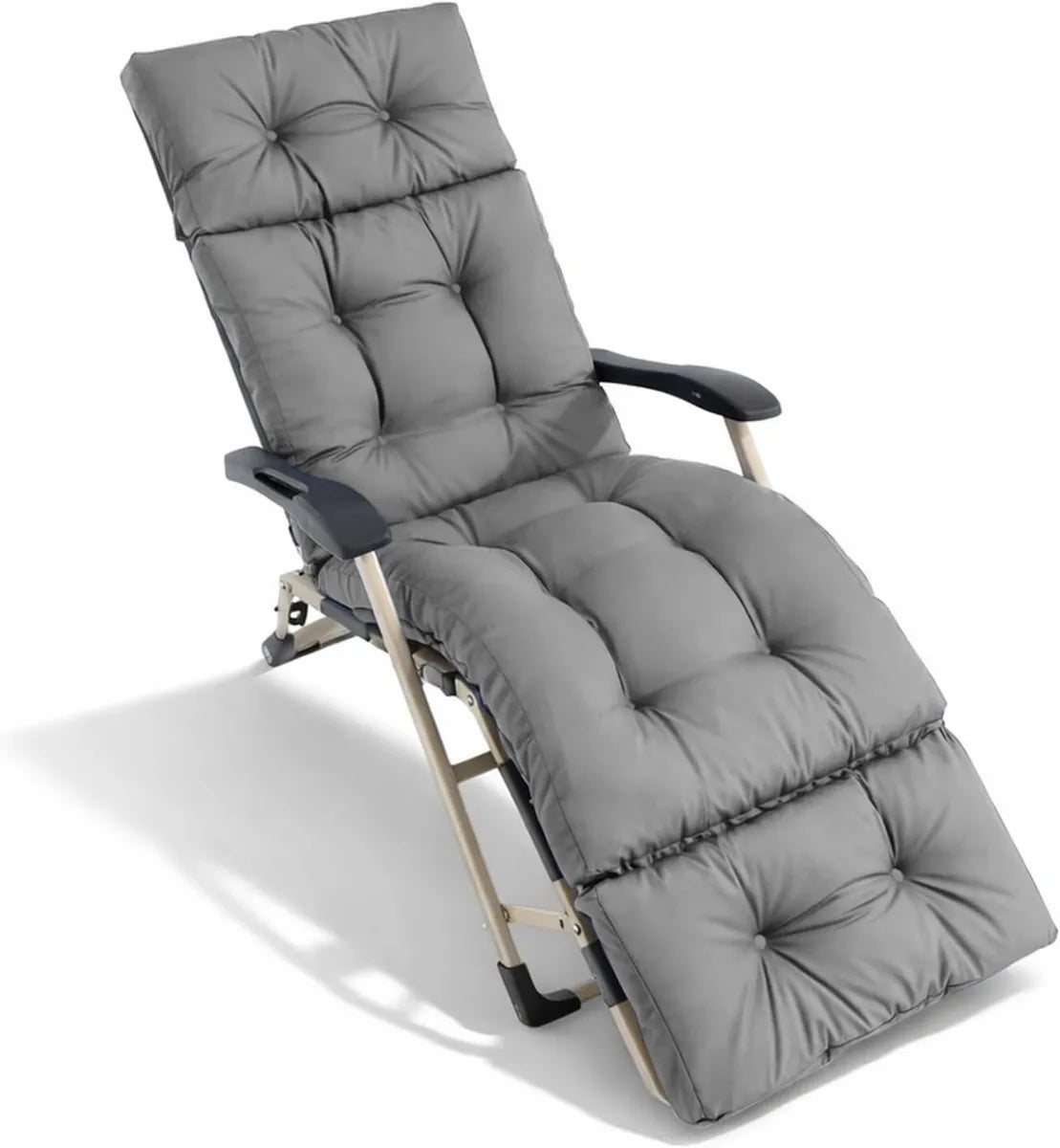 Cuscino imbottito antiscivolo per lettino 190x54 cm, con cappuccio e nastri di fissaggio, ideale per giardino e terrazza, colore grigio