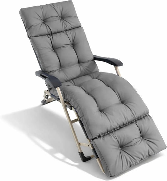 Cuscino imbottito antiscivolo per lettino 190x54 cm, con cappuccio e nastri di fissaggio, ideale per giardino e terrazza, colore grigio