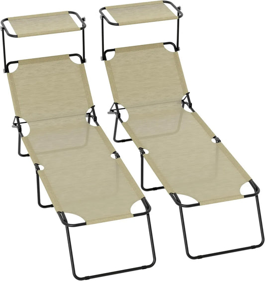 Set di Lettini Pieghevoli con Tettuccio Regolabile e Schienale Reclinabile per Giardino e Piscina