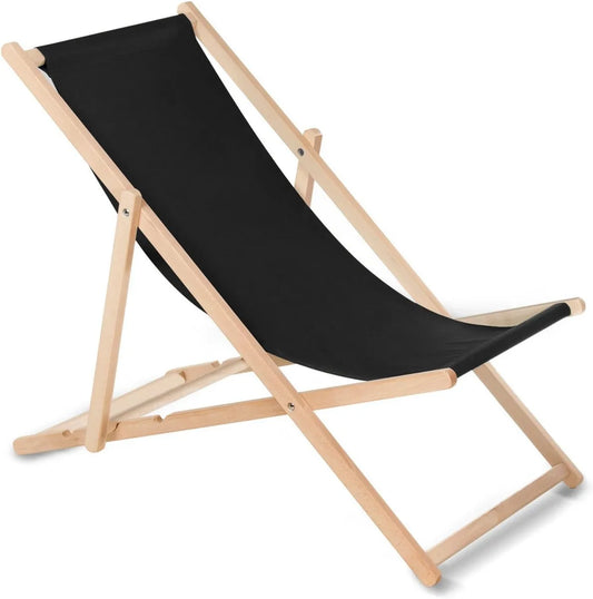 Sdraio Pieghevole in Legno di Faggio per Giardino, Piscina e Mare - Colore Nero