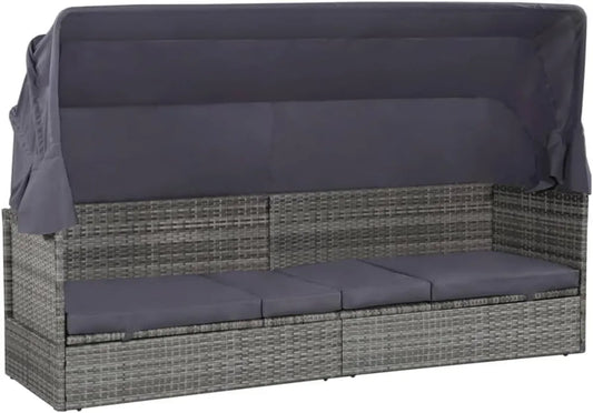 Lettino da Giardino in Polyrattan con Tettuccio, 200x62x124cm, Grigio