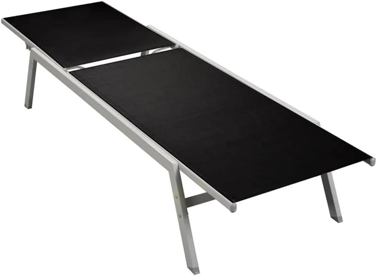 Poltrona Pieghevole in Acciaio e Textilene Nero, Regolabile con Schienale Ergonomico e Ruote, Ideale per Giardino e Campeggio