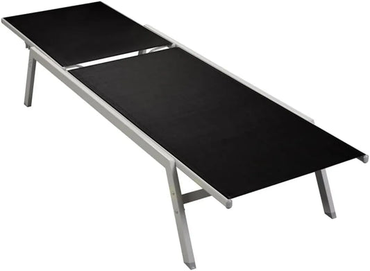 Poltrona Pieghevole in Acciaio e Textilene Nero, Regolabile con Schienale Ergonomico e Ruote, Ideale per Giardino e Campeggio