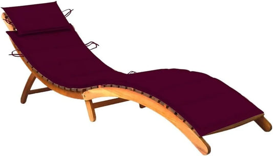 Sdraio pieghevole in legno di acacia con cuscino ergonomico per giardino, balcone o piscina