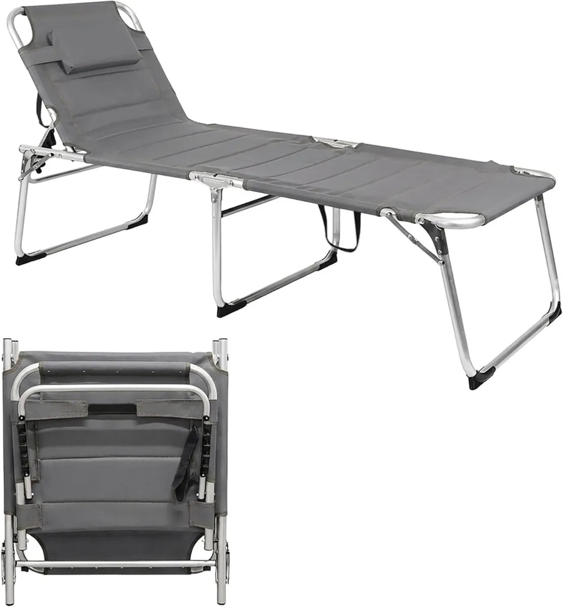 Lettino Prendisole in Alluminio XXL Grigio con Cuscino, 199x70 cm, Supporto 150 kg