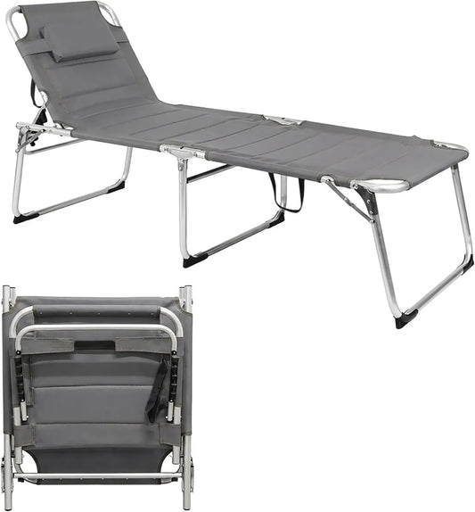 Lettino Prendisole in Alluminio XXL Grigio con Cuscino, 199x70 cm, Supporto 150 kg