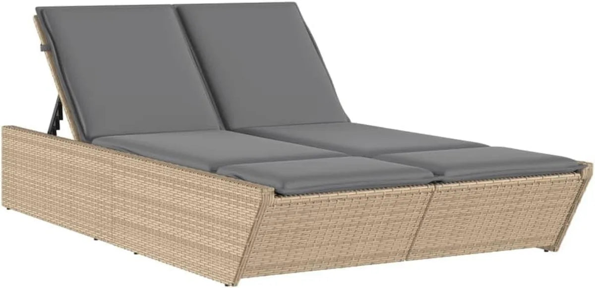 Lettino matrimoniale in rattan beige con schienale regolabile e fodere lavabili