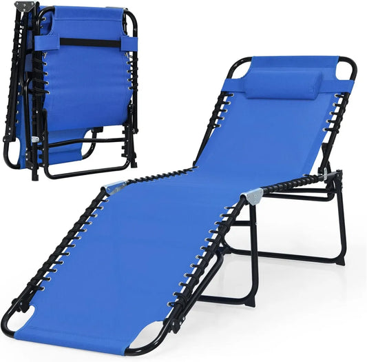 Sedia a Sdraio Pieghevole Blu con Schienale Regolabile e Poggiatesta, Portata 120 kg