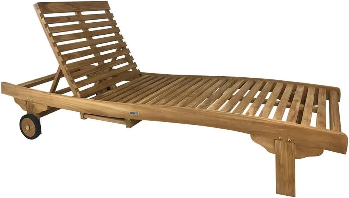 Sdraio Reclinabile in Legno Teak con Tavolino Integrato e Ruote