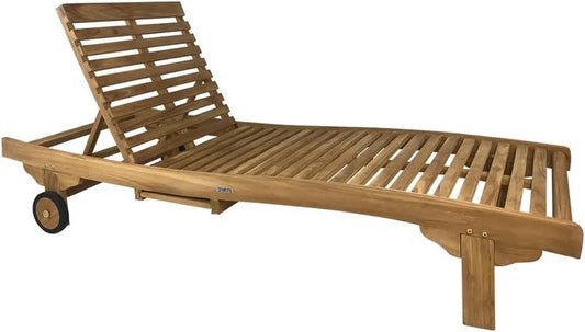 Sdraio Reclinabile in Legno Teak con Tavolino Integrato e Ruote