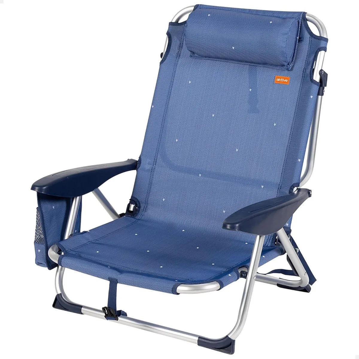 Sedia da Spiaggia Pieghevole in Alluminio e Textilene Blu Navy