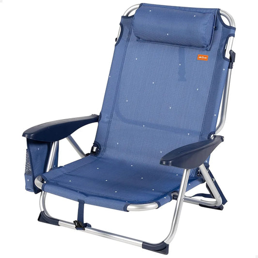 Sedia da Spiaggia Pieghevole in Alluminio e Textilene Blu Navy