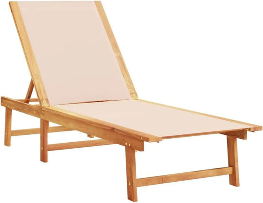 Sdraio Ergonomica in Legno di Acacia Crema per Giardino con Schienale Regolabile