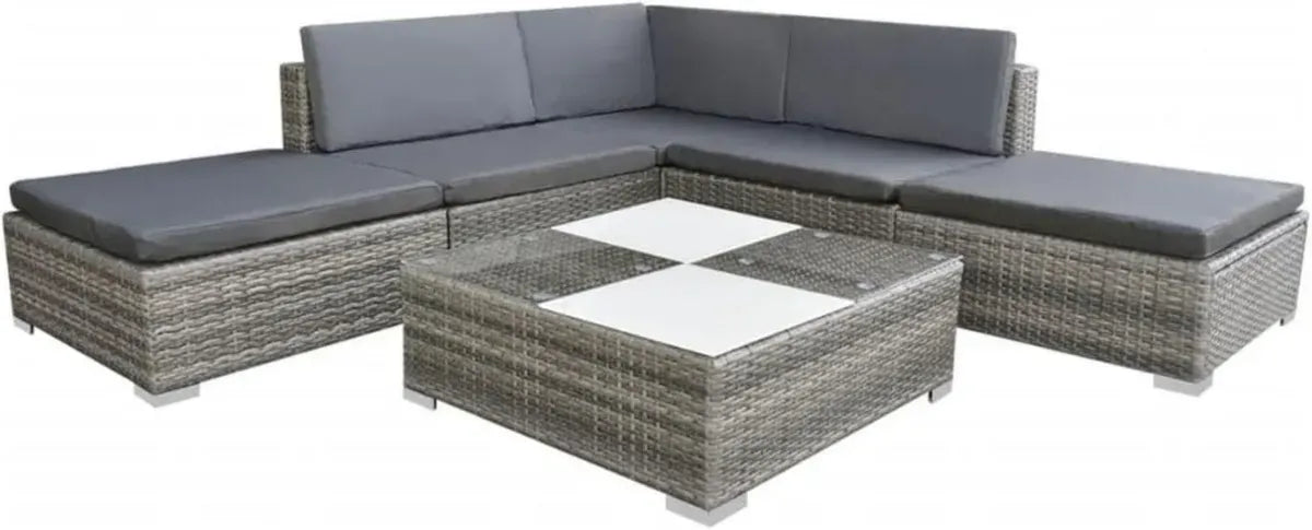 Set Divani 6 Pezzi in Polyrattan Grigio con Cuscini per Giardino