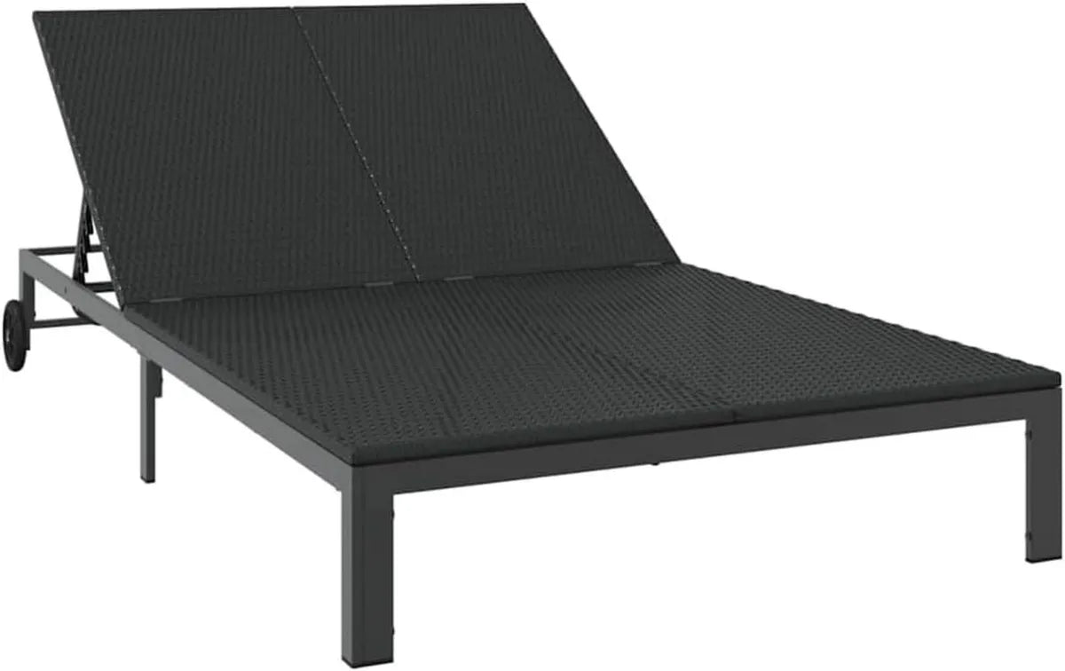 Lettino prendisole in rattan sintetico con schienale regolabile, 206 cm, telaio in acciaio resistente per giardino o terrazza