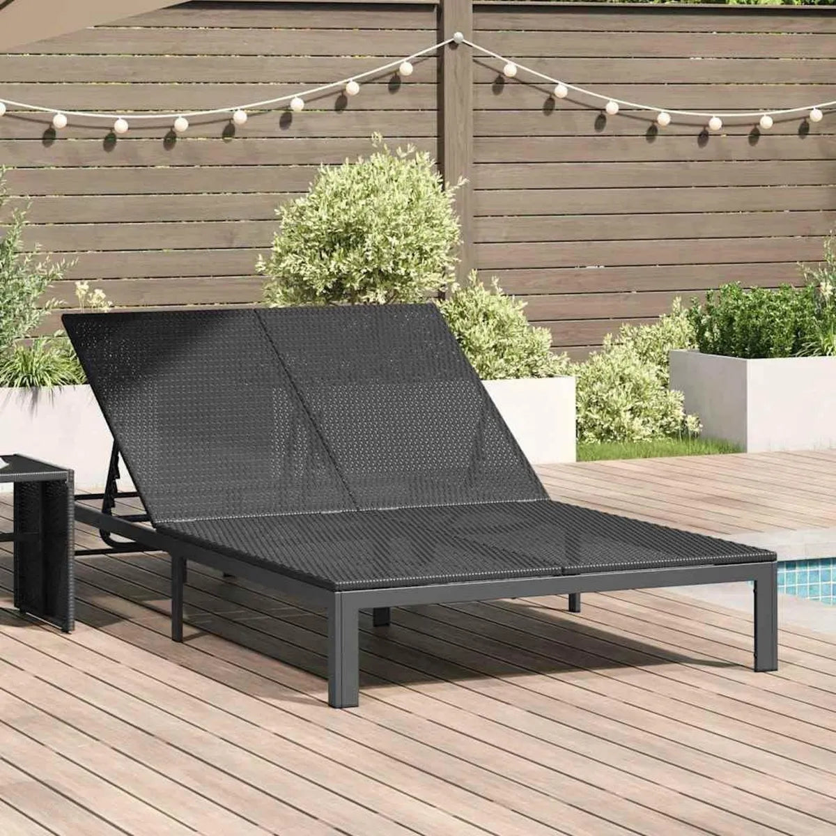 Sdraio Elegante in Polyrattan Nero con Schienale Regolabile per Giardino