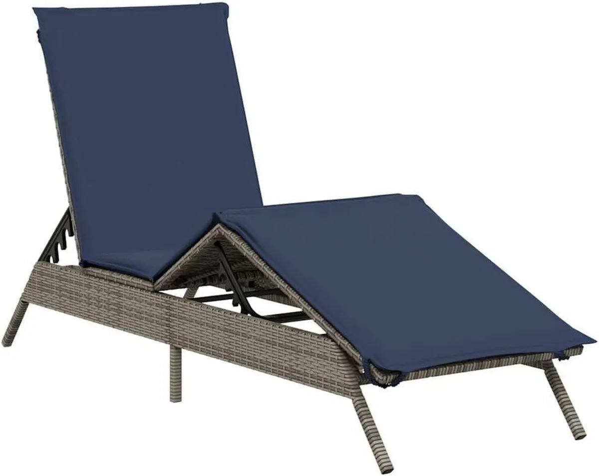 Sdraio in Polyrattan Regolabile con Cuscino Grigio Rimovibile
