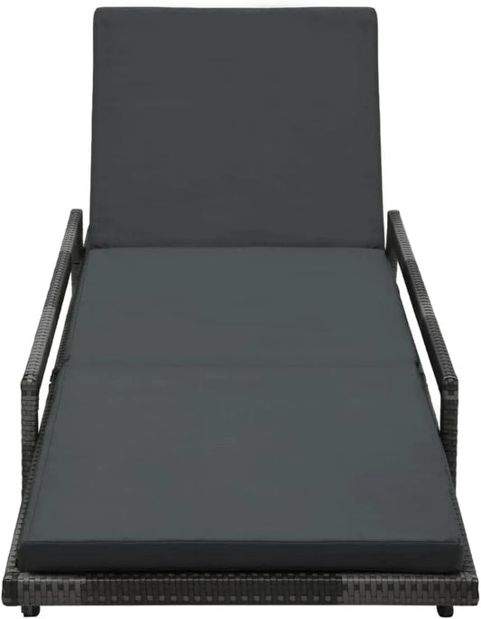 Chaise longue da giardino in polyrattan con cuscino regolabile e struttura robusta, grigio