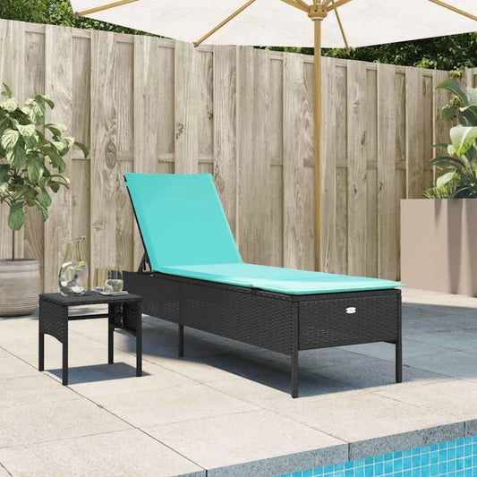 Sdraio in Polyrattan Nero con Cuscino e Tavolino, Regolabile ed Ergonomica, Resistente alle Intemperie per Terrazza e Balcone