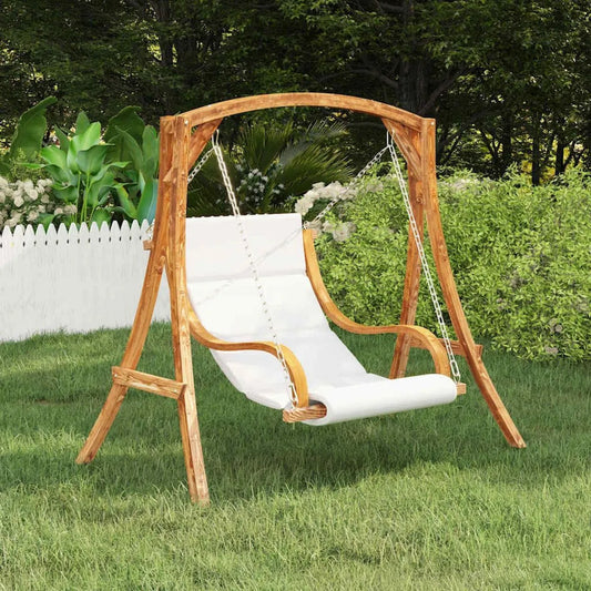 Sdraio sospesa in legno massello teak con cuscino imbottito, 115x100x67 cm, per giardino e terrazza