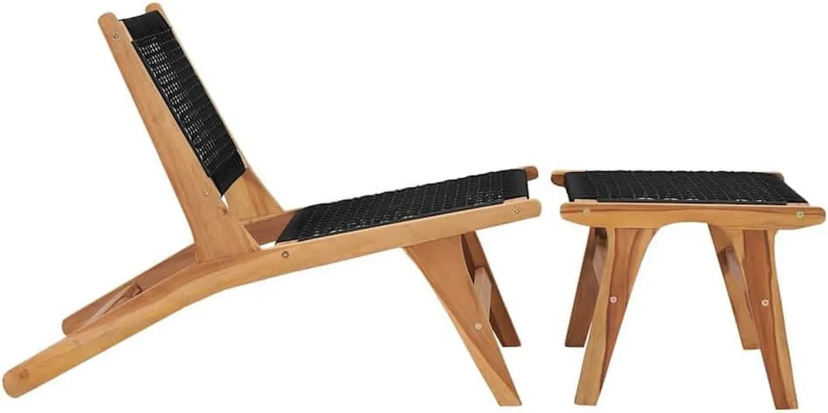 Sdraio in Teak con Schienale Regolabile e Corda Intrecciata per Terrazza