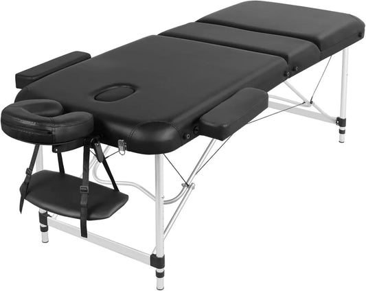 Tavolo da Massaggio Professionale Triplo, Portatile in Alluminio, 213 x 70 cm, Nero