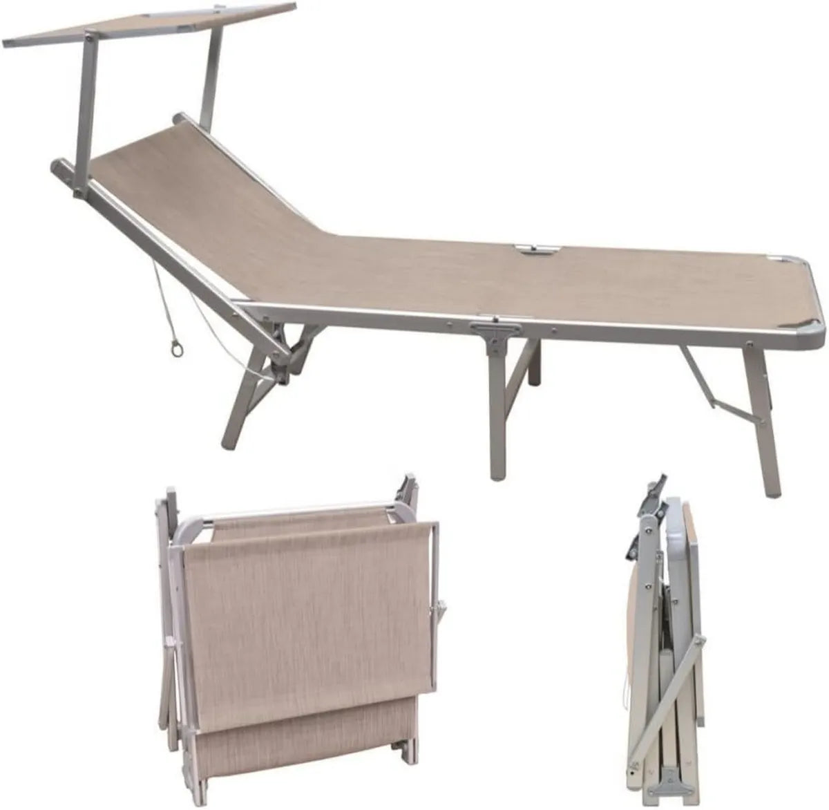Lettino da Spiaggia Pieghevole in Alluminio 180x72x40 cm Ecru