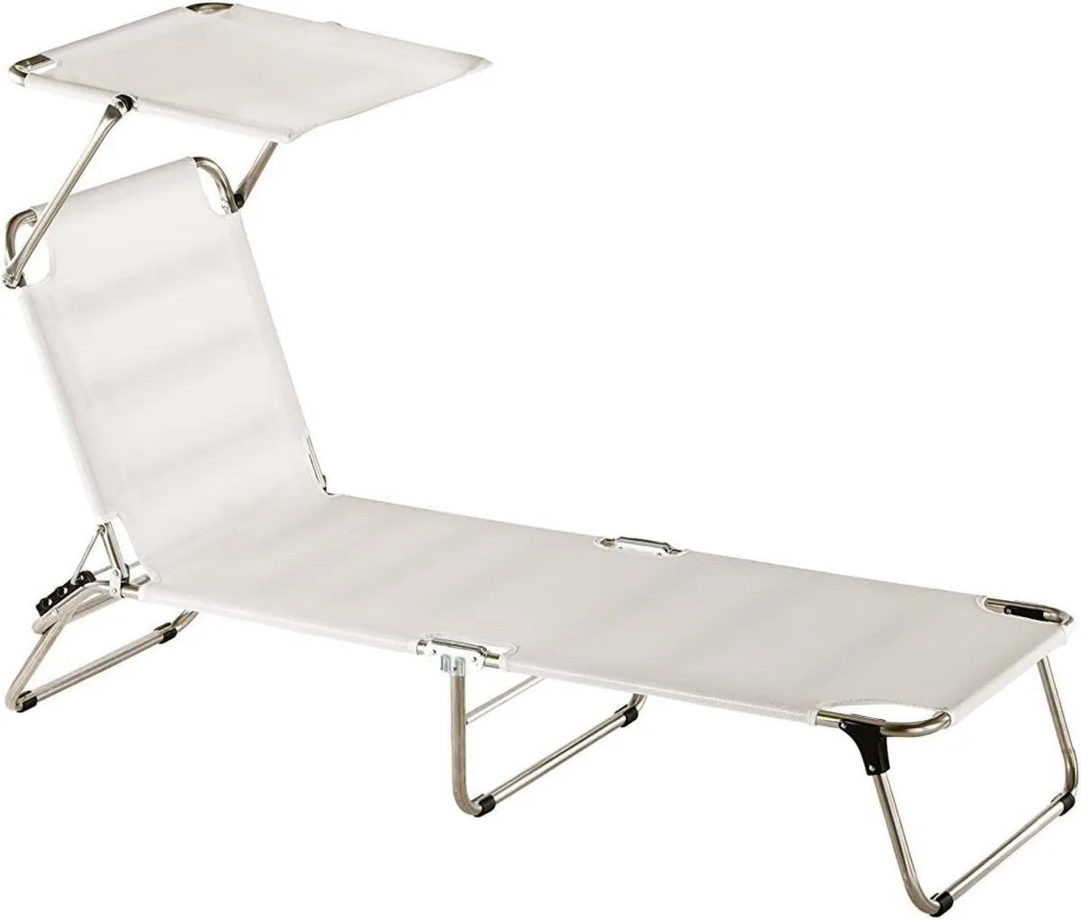 Lettino Prendisole in Alluminio con Parasole in Texilene Bianco
