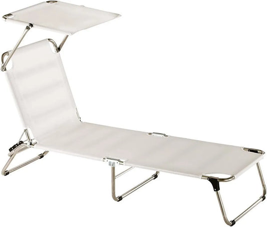Lettino Prendisole in Alluminio con Parasole in Texilene Bianco