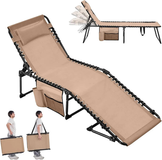 Yaheetech Lettino Pieghevole Multifunzione da Giardino con Poggiatesta, Regolabile in 5 Posizioni, 189x57x34 cm, Beige