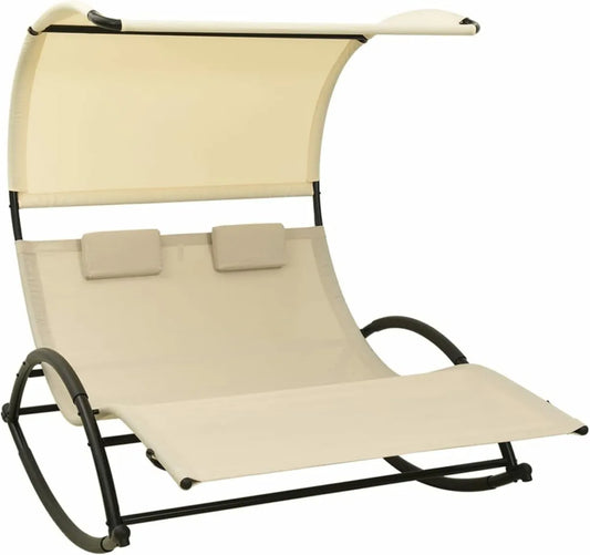 Lettino Sdraio con Baldacchino Crema per Giardino e Spiaggia