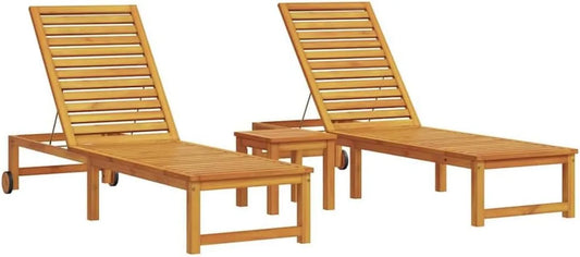 Set Sdraio da Giardino in Legno di Acacia con Tavolo, 2 Posti, Resistenti alle Intemperie